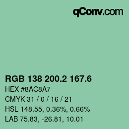 カラーコード: RGB 138 200.2 167.6 | qconv.com