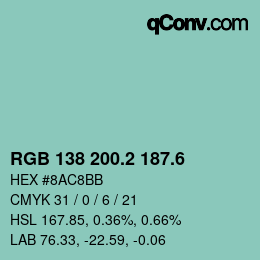 カラーコード: RGB 138 200.2 187.6 | qconv.com