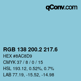 カラーコード: RGB 138 200.2 217.6 | qconv.com