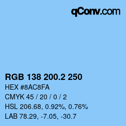 カラーコード: RGB 138 200.2 250 | qconv.com