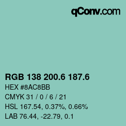 カラーコード: RGB 138 200.6 187.6 | qconv.com