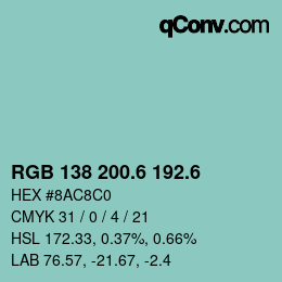 カラーコード: RGB 138 200.6 192.6 | qconv.com