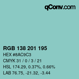 Color code: RGB 138 201 195 | qconv.com