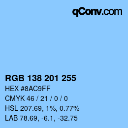 Color code: RGB 138 201 255 | qconv.com