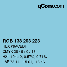 カラーコード: RGB 138 203 223 | qconv.com