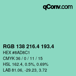 カラーコード: RGB 138 216.4 193.4 | qconv.com