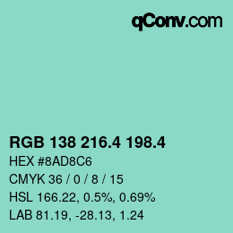 カラーコード: RGB 138 216.4 198.4 | qconv.com