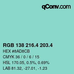 カラーコード: RGB 138 216.4 203.4 | qconv.com