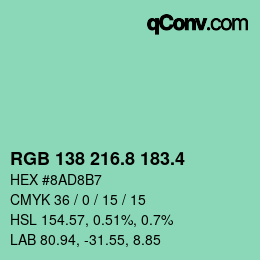カラーコード: RGB 138 216.8 183.4 | qconv.com