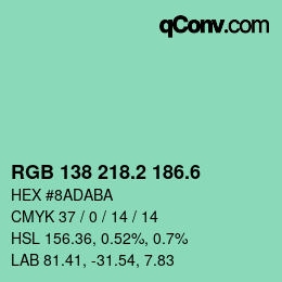 カラーコード: RGB 138 218.2 186.6 | qconv.com
