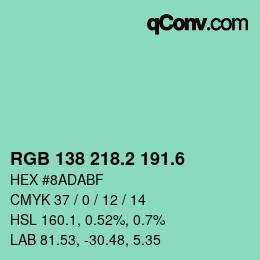 カラーコード: RGB 138 218.2 191.6 | qconv.com