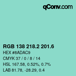 カラーコード: RGB 138 218.2 201.6 | qconv.com