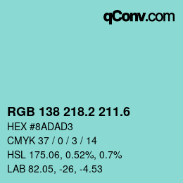 カラーコード: RGB 138 218.2 211.6 | qconv.com