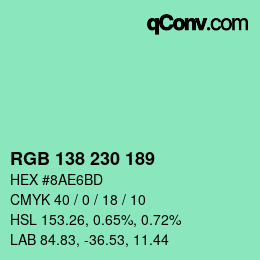 カラーコード: RGB 138 230 189 | qconv.com