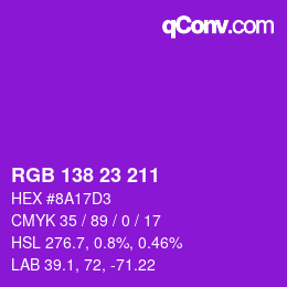 Color code: RGB 138 23 211 | qconv.com