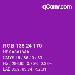 Color code: RGB 138 24 170 | qconv.com