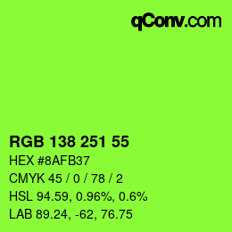 颜色代码: RGB 138 251 55 | qconv.com