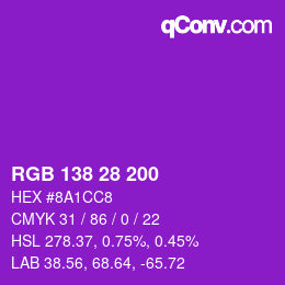 Farbcode: RGB 138 28 200 | qconv.com