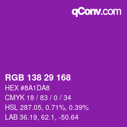 Color code: RGB 138 29 168 | qconv.com