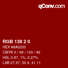 颜色代码: RGB 138 2 0 | qconv.com