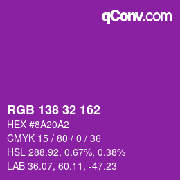 Color code: RGB 138 32 162 | qconv.com