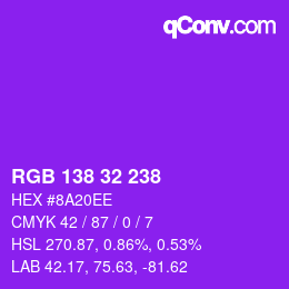 Color code: RGB 138 32 238 | qconv.com