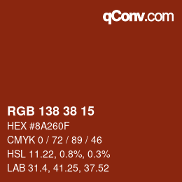 Color code: RGB 138 38 15 | qconv.com