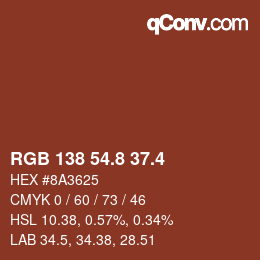 カラーコード: RGB 138 54.8 37.4 | qconv.com