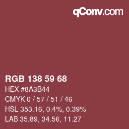 カラーコード: RGB 138 59 68 | qconv.com