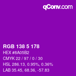 カラーコード: RGB 138 5 178 | qconv.com