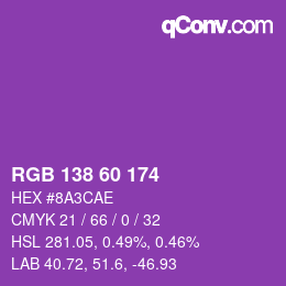 カラーコード: RGB 138 60 174 | qconv.com