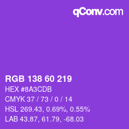 カラーコード: RGB 138 60 219 | qconv.com
