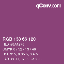 Color code: RGB 138 66 120 | qconv.com