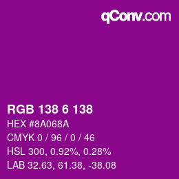 颜色代码: RGB 138 6 138 | qconv.com
