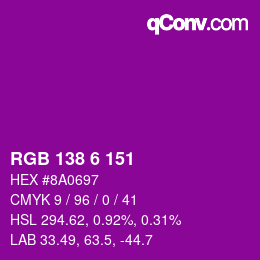 颜色代码: RGB 138 6 151 | qconv.com