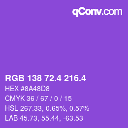 カラーコード: RGB 138 72.4 216.4 | qconv.com