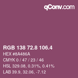 カラーコード: RGB 138 72.8 106.4 | qconv.com