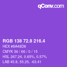 カラーコード: RGB 138 72.8 216.4 | qconv.com