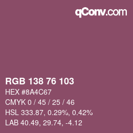 Color code: RGB 138 76 103 | qconv.com