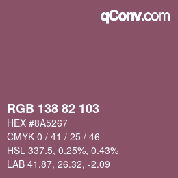 Color code: RGB 138 82 103 | qconv.com