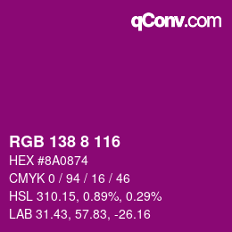 Color code: RGB 138 8 116 | qconv.com