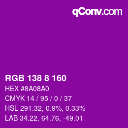 Color code: RGB 138 8 160 | qconv.com