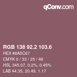 カラーコード: RGB 138 92.2 103.6 | qconv.com