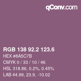 カラーコード: RGB 138 92.2 123.6 | qconv.com