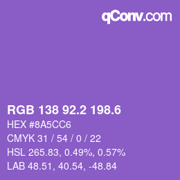 カラーコード: RGB 138 92.2 198.6 | qconv.com