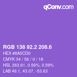 カラーコード: RGB 138 92.2 208.6 | qconv.com
