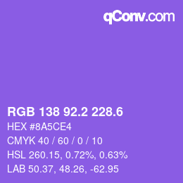 カラーコード: RGB 138 92.2 228.6 | qconv.com