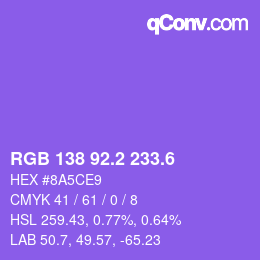 カラーコード: RGB 138 92.2 233.6 | qconv.com