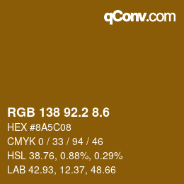カラーコード: RGB 138 92.2 8.6 | qconv.com