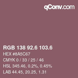 カラーコード: RGB 138 92.6 103.6 | qconv.com